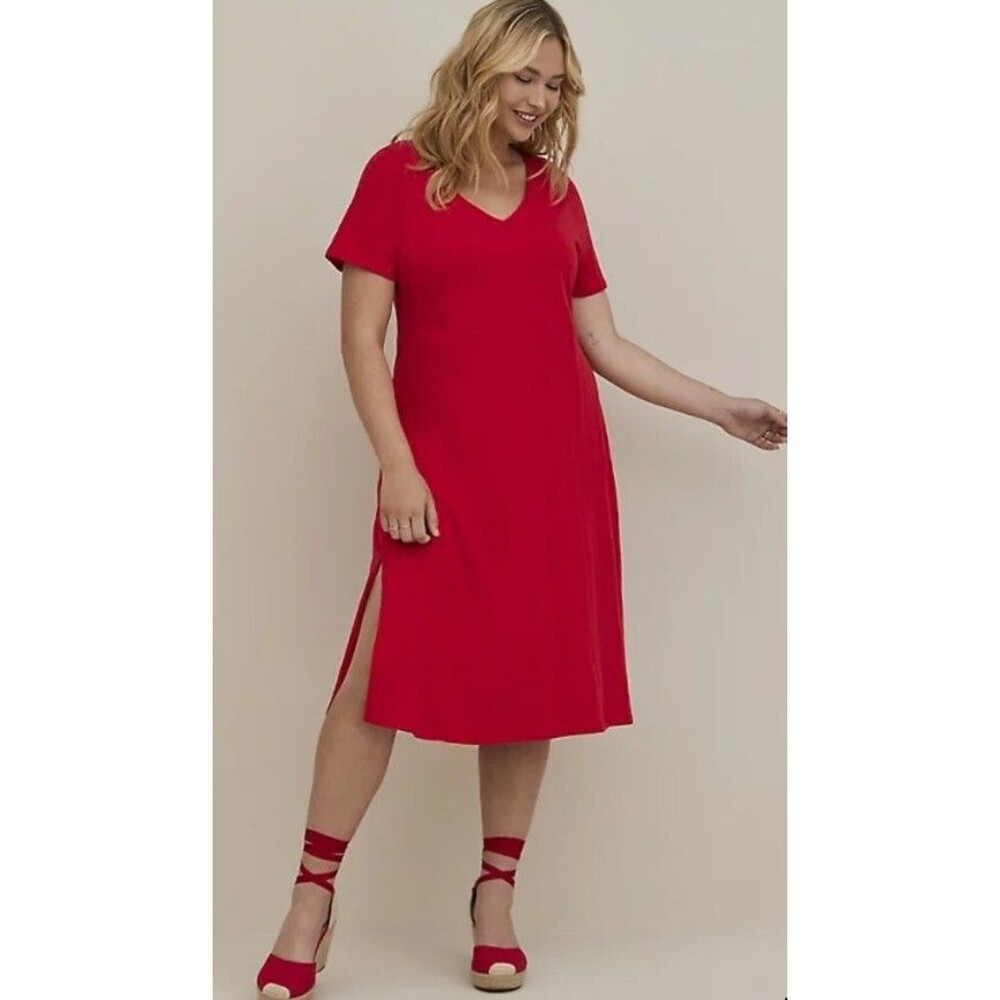 TORRID SIDE SLIT MIDI DRESS - COTTON SLUB RED size 00
